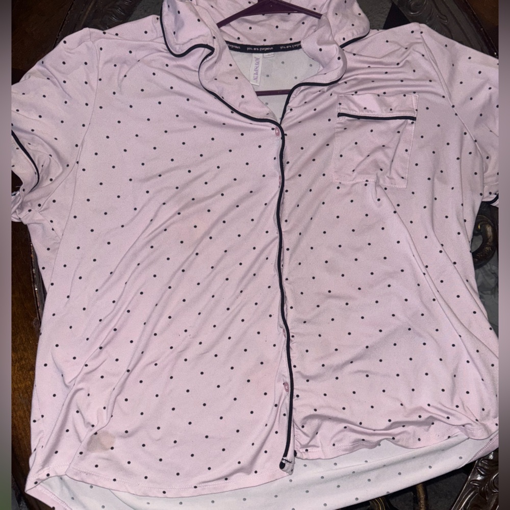 Pink Polka Dot Short Sleeve Top